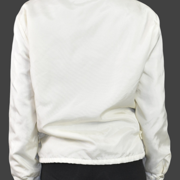 Vintage California White Matte Satin Bomber Jacket Faux Fur 70s Zip Front Small - Picture 10 of 15